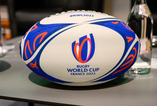 rugby ball with 2023 Rugby World Cup logo