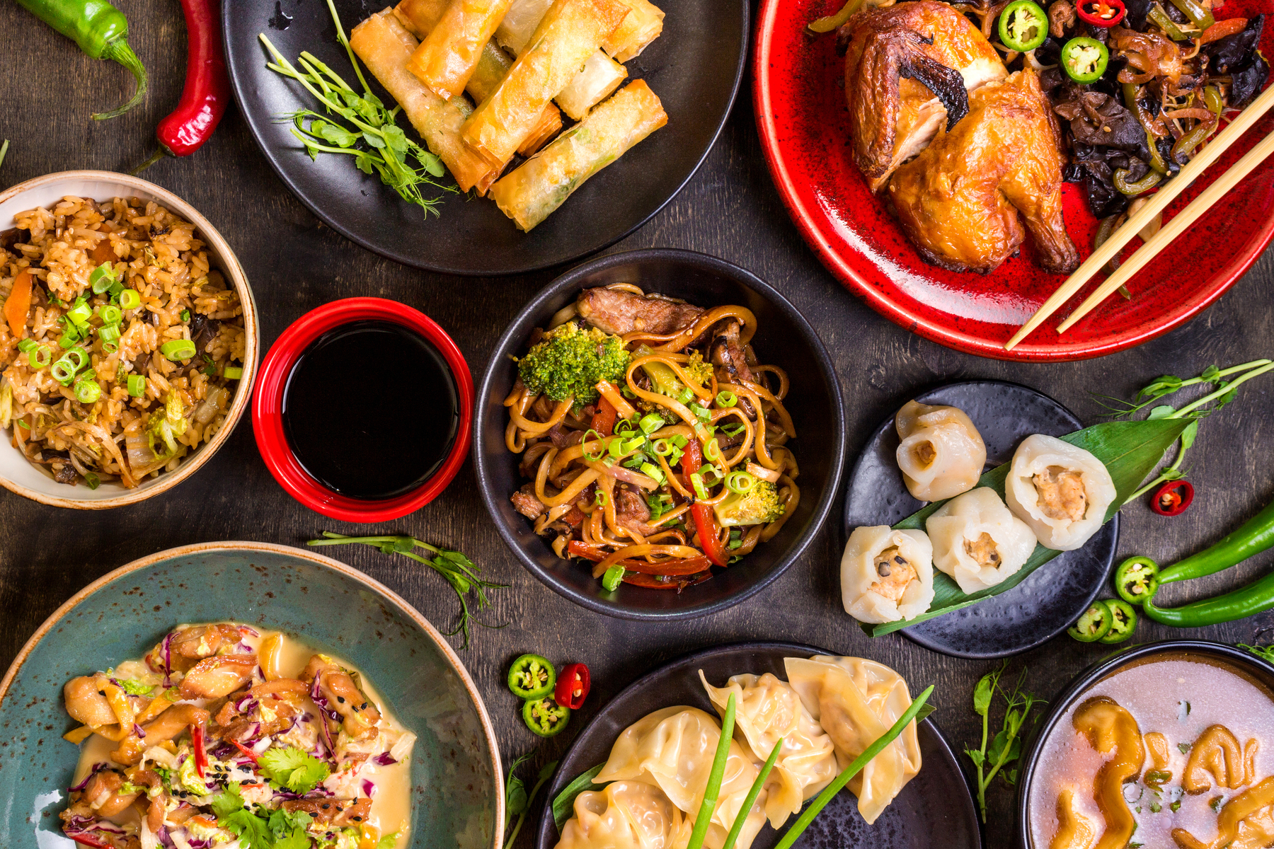 An assortment of different Chinese dishes